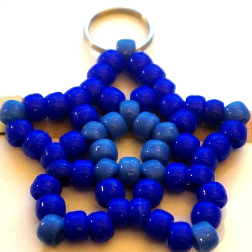 Handmade Blue Stretchy Kandi Star Keychain